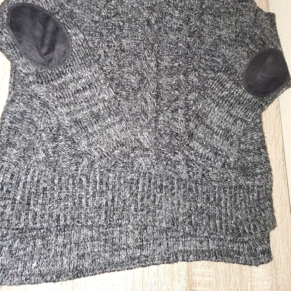 Forever 21 Mock Neck Oversized Marled Charcoal Gray Elbow Patch Grandpa Sweater - Picture 7 of 7